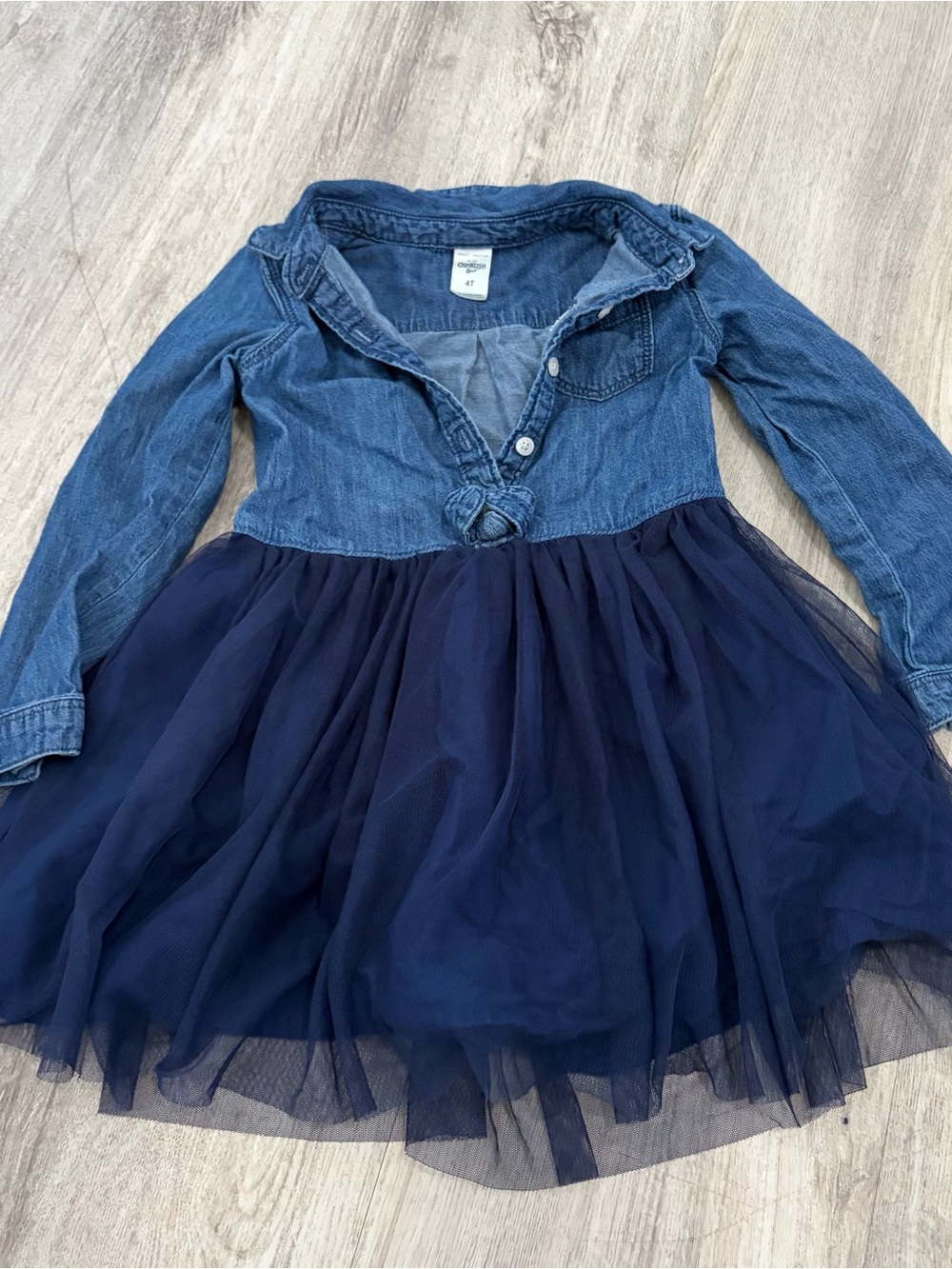 Oshkosh B Gosh Denim Long Sleeve Tulle Dress Girls 4T Blue Tutu Cottage